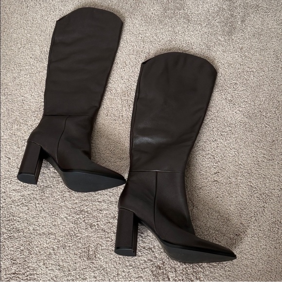 Steve Madden bixby chocolate brown leather heel knee high boots western 8 - Picture 2 of 8